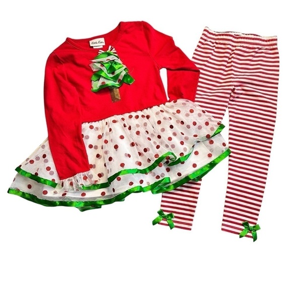 Little Lass Red & White Tulle Dress with Leggings Girls Size 5 - Picture 1 of 9